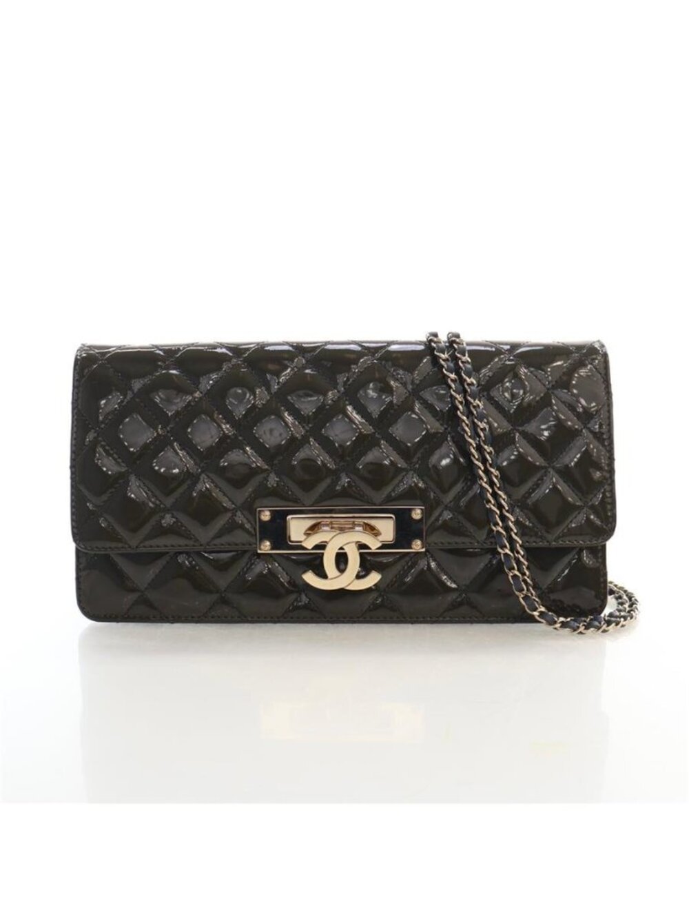 Chanel Medium Classic Flap Black Patent Leather Gold Shoulder Bag